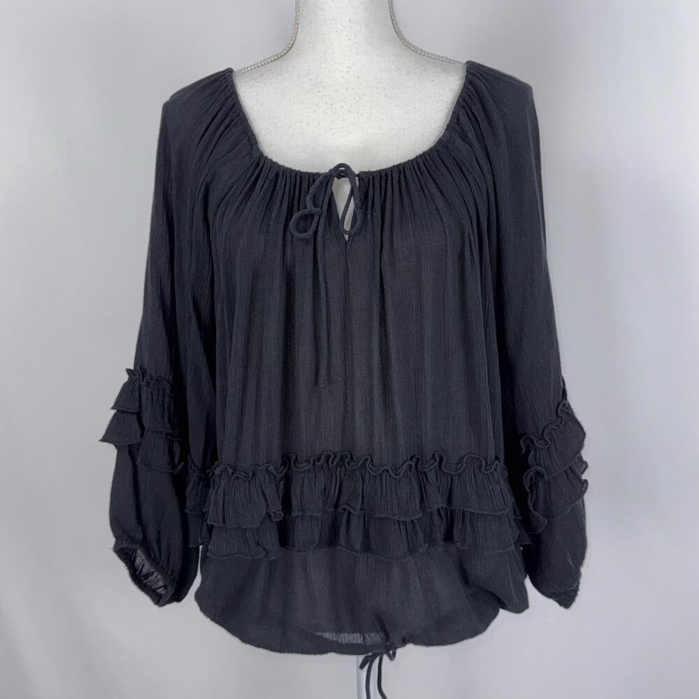 Denim & Supply Ralph Lauren Women's Boho Gauze Ruffle Top Small Black